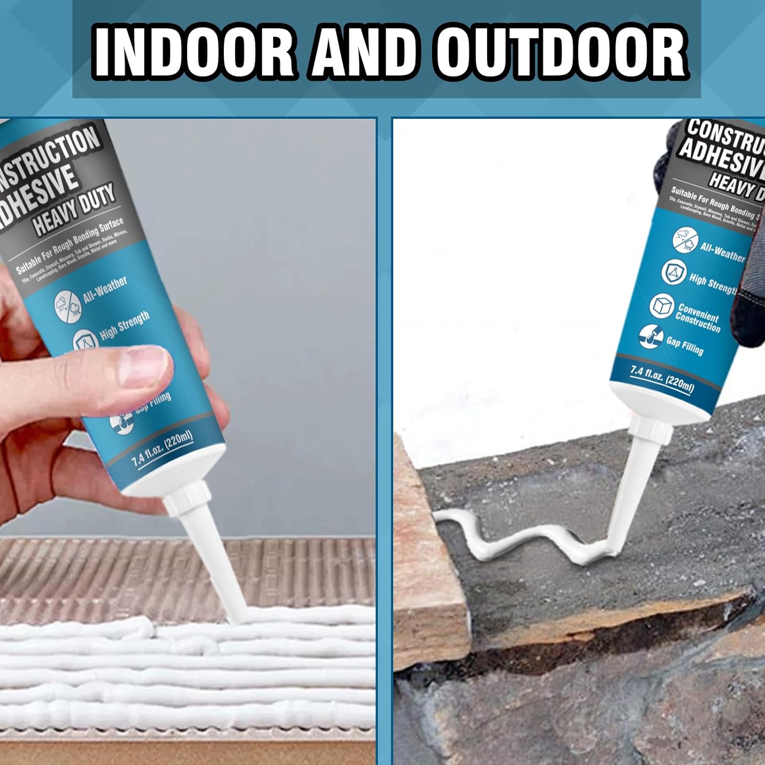 Construction Adhesive Heavy Duty, Cement Glue for Concrete, Floor, Wall, Stone, Wood and More, 7.4 Ounce Tile Squeeze Tube, Suitable for Rough Bonding Surface (220ml*1) - Image 7