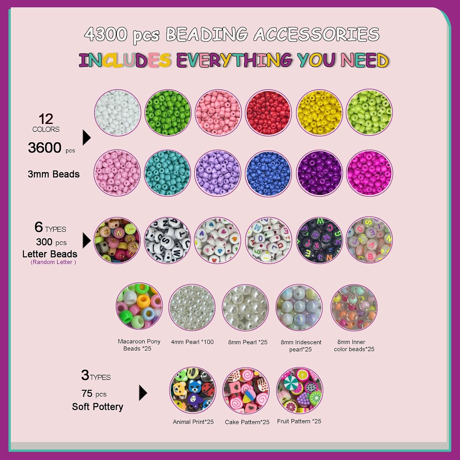 PHODDR 4300pcs Beads Bracelet Making Kit ,Beads for Jewelry Making Kit Supplies, Friendship Bracelet kit, Birthday Christmas Gifts for Girls Ages 5 6 7 8 9 10 11 12 Years Old - Image 2