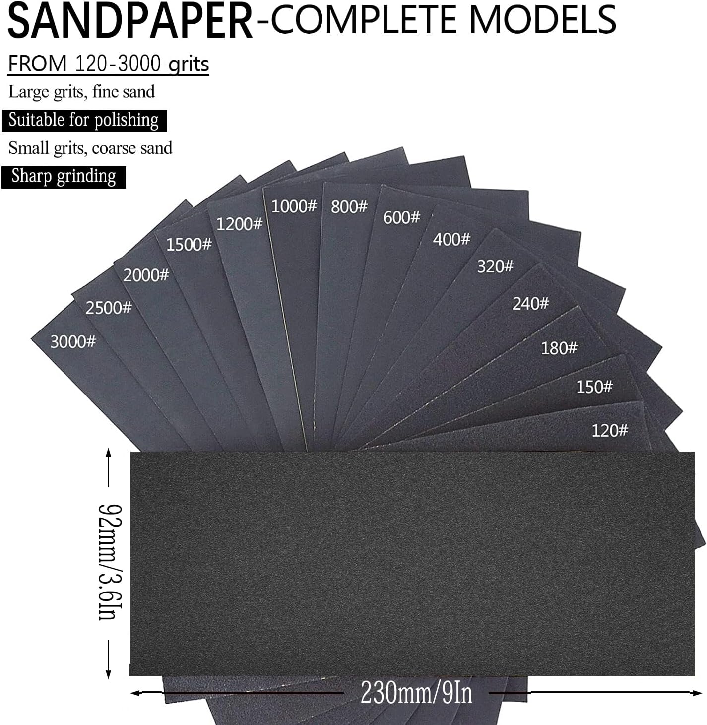 Wet & Dry Sandpaper Set, 42 Sheets of 120 to 3000 grit Sandpaper with Sanding Block Sander,for Wood Furniture Finishing Metal Automotive Sanding Polish - Image 2