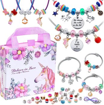 COO&KOO Charm Bracelet Making Kit, A Unicorn Girls Toy That Inspires Creativity and Imagination, Crafts for Girls Ages 8-12 with Jewelry Making Kit Perfect Gifts for 6 7 8 9 10 Girl Self-Expression!