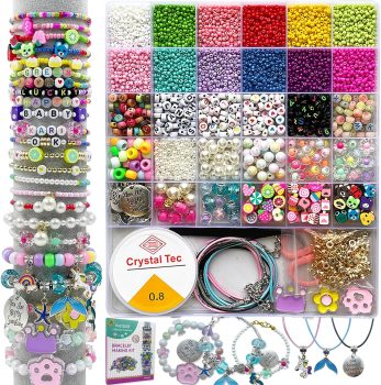 PHODDR 4300pcs Beads Bracelet Making Kit ，Beads for Jewelry Making Kit Supplies, Friendship Bracelet kit， Birthday Christmas Gifts for Girls Ages 5 6 7 8 9 10 11 12 Years Old